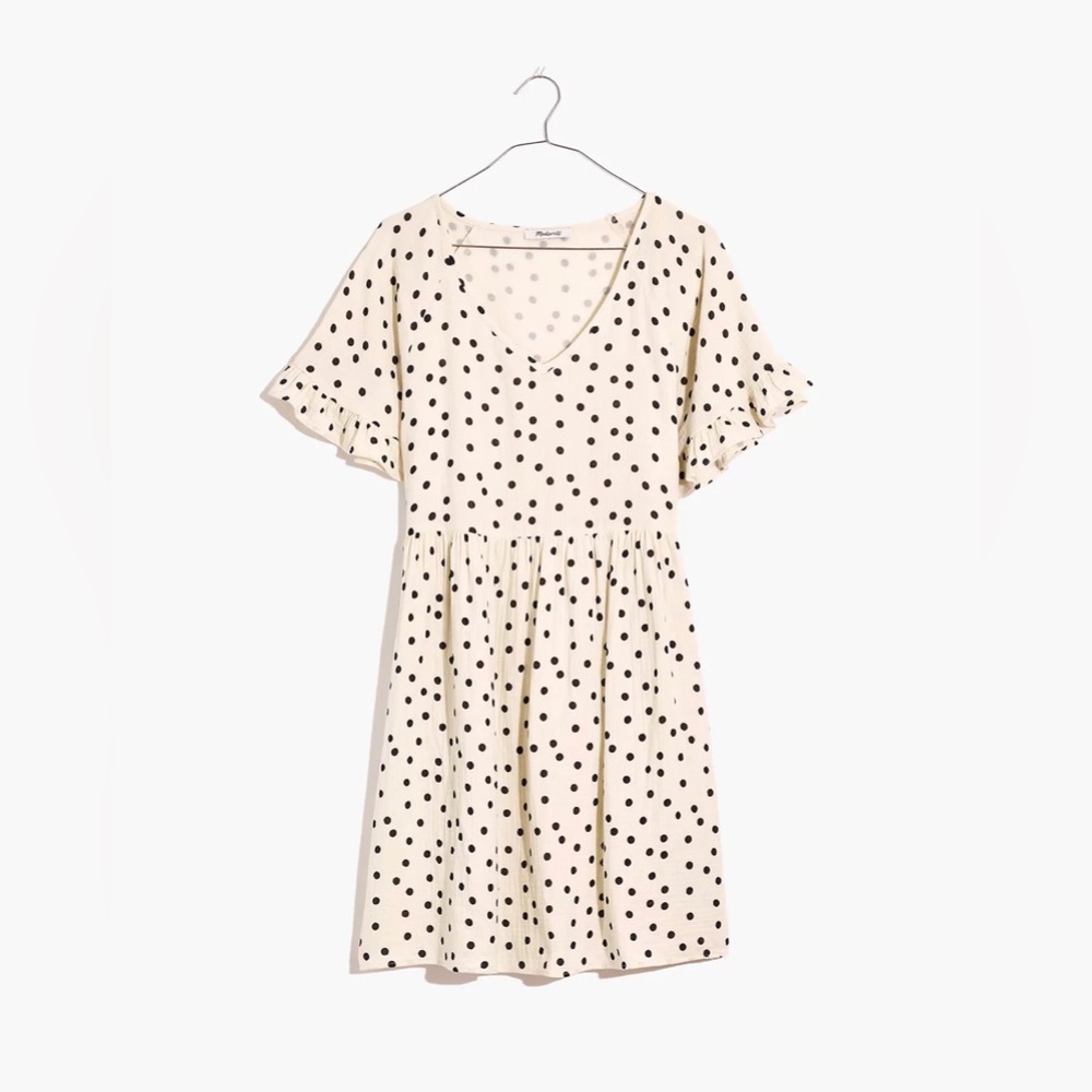 Lightspun Ruffle-Sleeve Babydoll Dress in Dot Toss